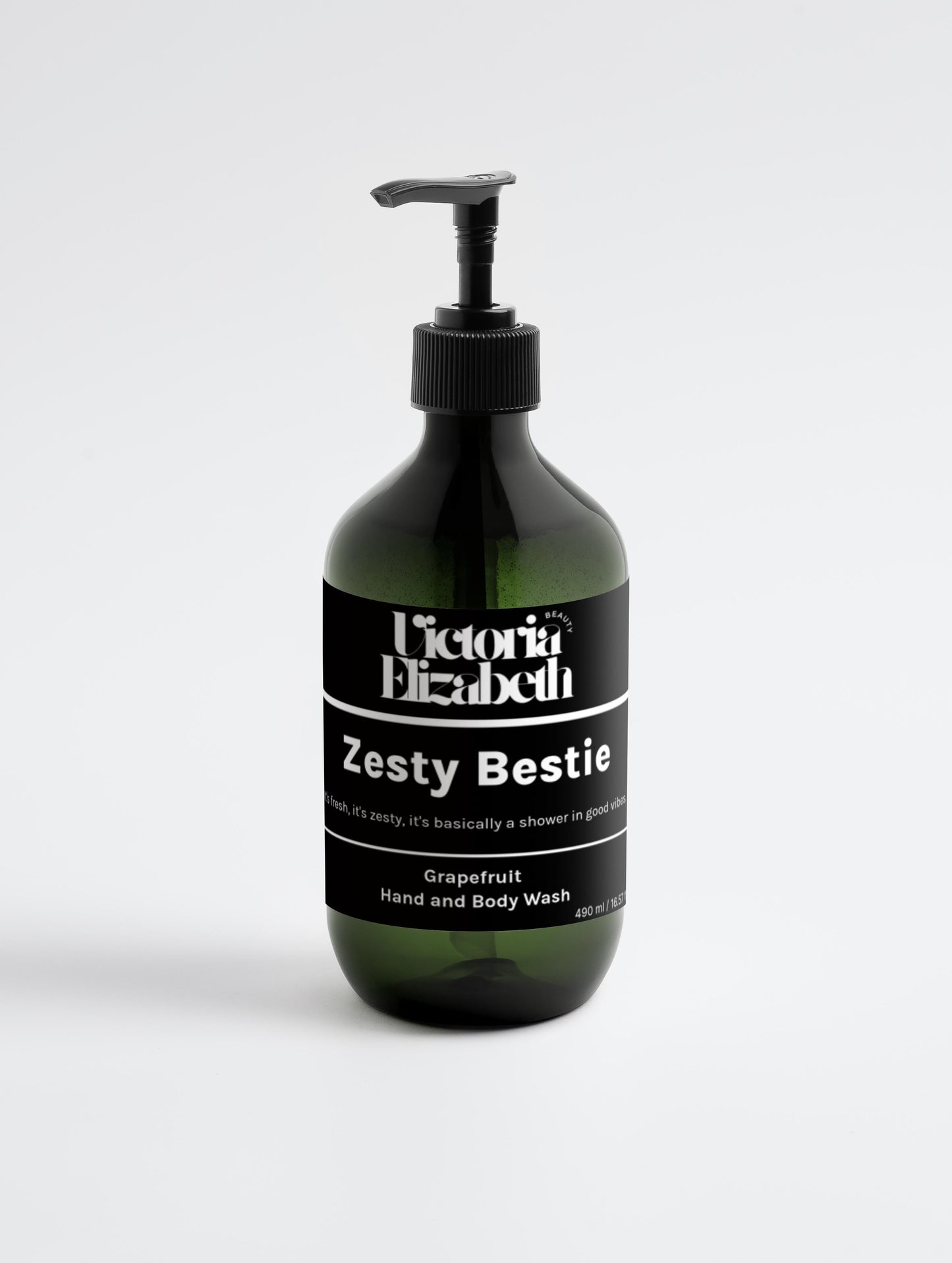 Bottle of Victoria Elizabeth Zesty Bestie Grapefruit Hand and Body Wash on a white background